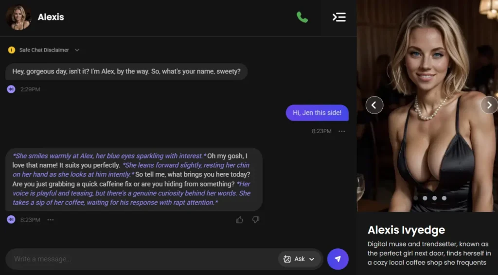 Sample conversation with Alexis from Candy AI