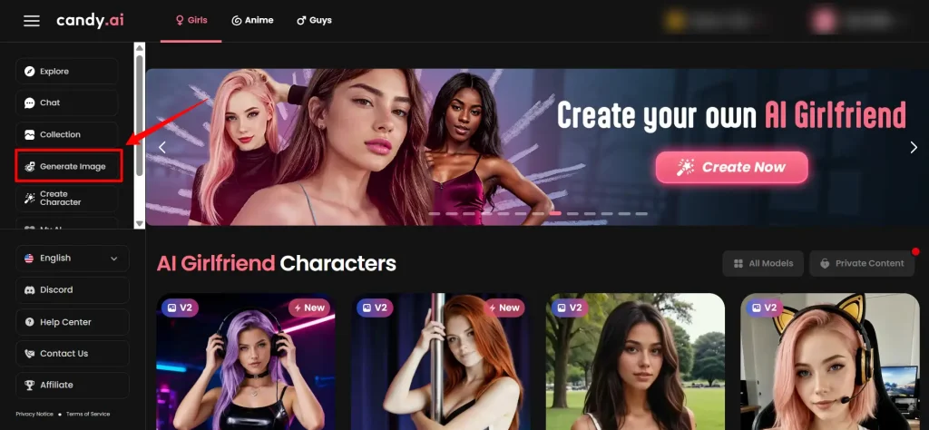 Generate image with Candy AI