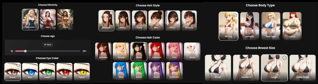 Candy AI - AI Anime Character customization Physical attributes