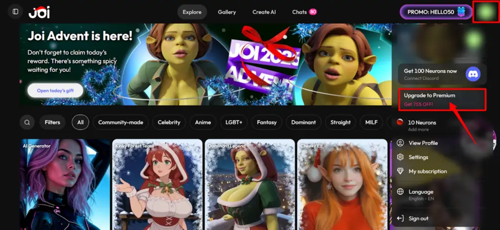 Upgrade to JOI AI premium to claim coupon code